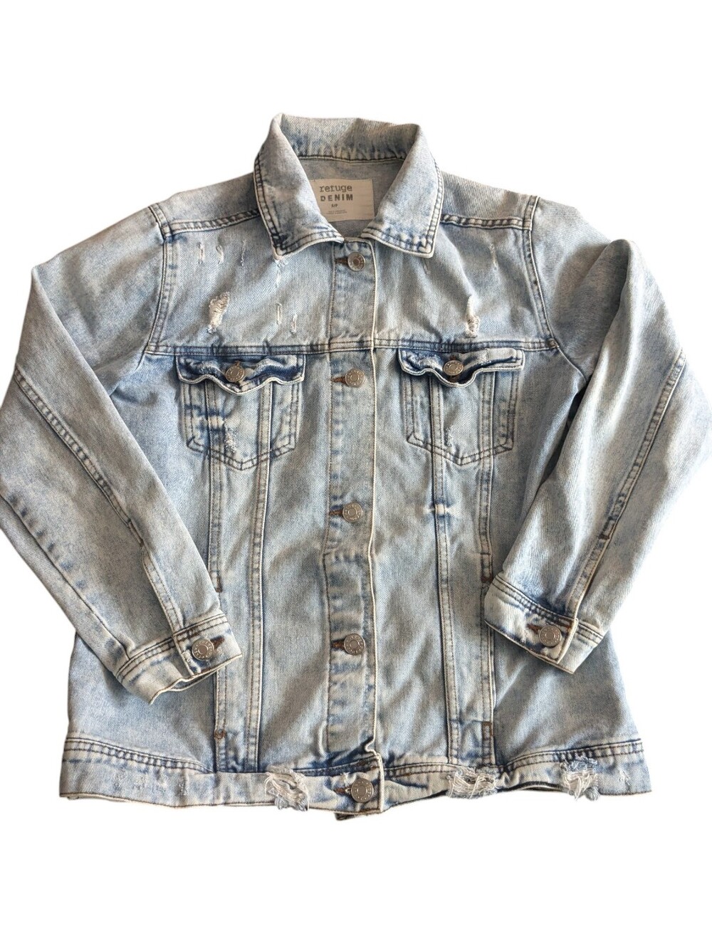 Light Wash Distressed Denim Jacket - Women's Casual Jacket - Picture 2 of 12